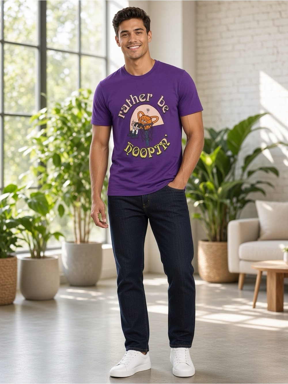 Adidas Men’s “Rather Be Hoopin” Basketball T-Shirt Glory Purple Lil Stripe Print